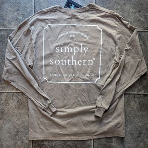 Simply Southern Women's Large Long Sleeve Tan Logo Shirt